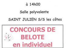 CONCOURS DE BELOTE EN INDIVIDUEL - Saint-Julien-sous-les-Côtes